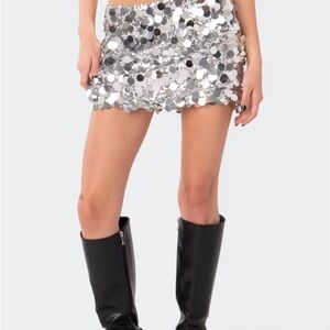 Silver Sequin Mini Skirt